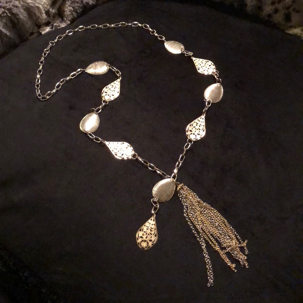 Silver & Gold Chain Tassel Long Fashion Necklace